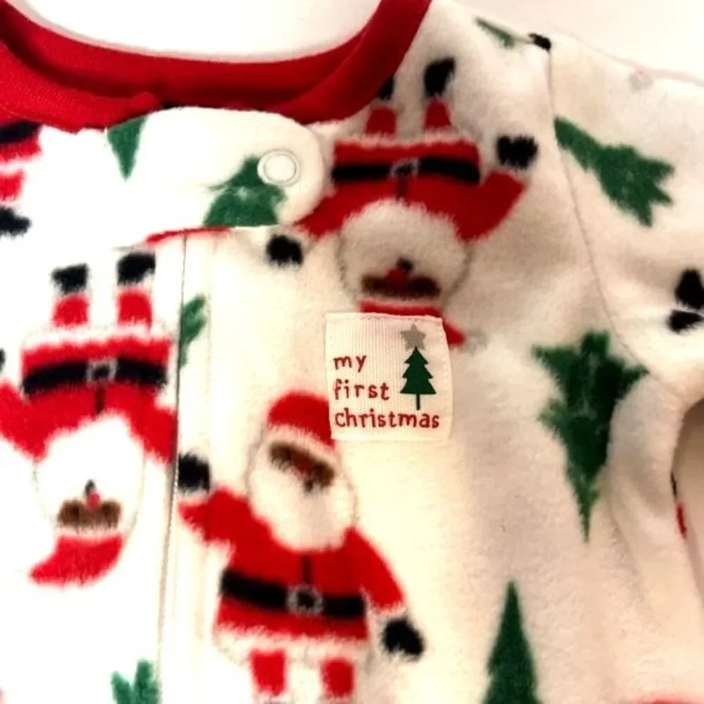 Carters My First Christmas Brown Santa Fleece Baby One-Piece Size NB New!
